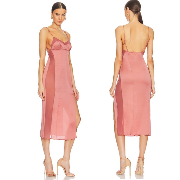 Free People X Intimately FP City Cool Midi Slip Dress Mesh Panel Size Medium NWT - Picture 1 of 8